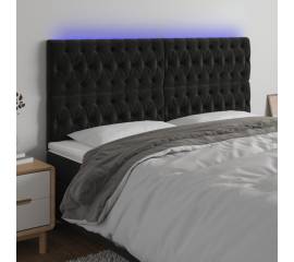 Tăblie de pat cu led, negru, 200x7x118/128 cm, catifea