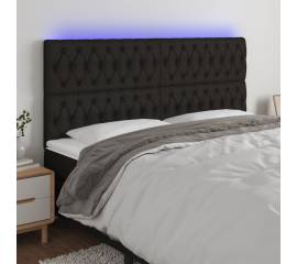 Tăblie de pat cu led, negru, 200x7x118/128 cm, textil