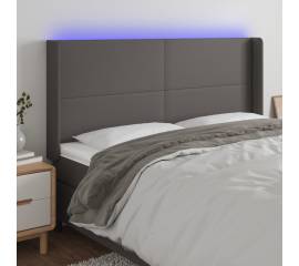 Tăblie de pat cu led, gri, 163x16x118/128 cm, piele ecologică
