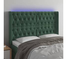 Tăblie de pat cu led, verde închis, 163x16x118/128 cm, catifea
