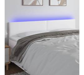 Tăblie de pat cu led, alb, 160x5x78/88 cm, piele ecologică