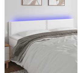 Tăblie de pat cu led, alb, 180x5x78/88 cm, piele ecologică