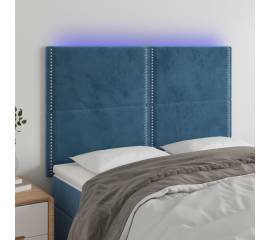 Tăblie de pat cu led, albastru închis, 144x5x118/128cm, catifea