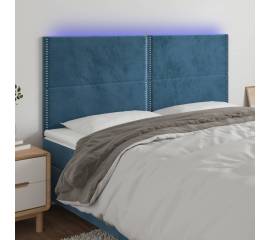 Tăblie de pat cu led, albastru închis, 160x5x118/128cm, catifea