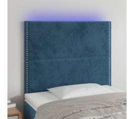 Tăblie de pat cu led, albastru închis, 80x5x118/128cm, catifea