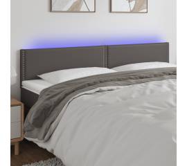 Tăblie de pat cu led, gri, 160x5x78/88 cm, piele ecologică
