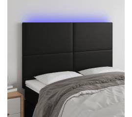 Tăblie de pat cu led, negru, 144x5x118/128 cm, piele ecologică