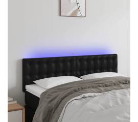 Tăblie de pat cu led, negru, 144x5x78/88 cm, piele ecologică