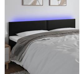 Tăblie de pat cu led, negru, 200x5x78/88 cm, piele ecologică