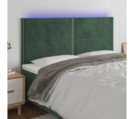 Tăblie de pat cu led, verde închis, 200x5x118/128 cm, catifea
