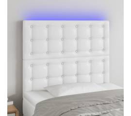 Tăblie de pat cu led, alb, 100x5x118/128 cm, piele ecologică