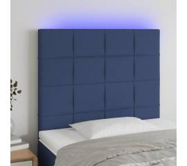 Tăblie de pat cu led, albastru, 100x5x118/128 cm, textil