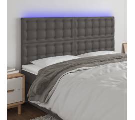 Tăblie de pat cu led, gri, 180x5x118/128 cm, piele ecologică