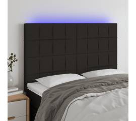 Tăblie de pat cu led, negru, 144x5x118/128 cm, textil