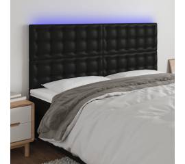 Tăblie de pat cu led, negru, 200x5x118/128 cm, piele ecologică