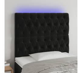 Tăblie de pat cu led, negru, 90x7x118/128 cm, catifea