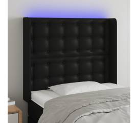 Tăblie de pat cu led, negru, 93x16x118/128 cm, piele ecologică