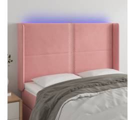 Tăblie de pat cu led, roz, 147x16x118/128 cm, catifea