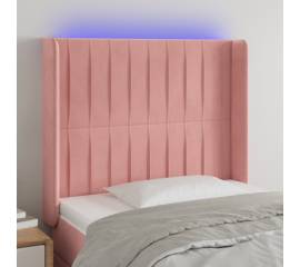 Tăblie de pat cu led, roz, 93x16x118/128 cm, catifea