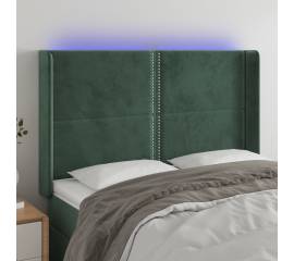 Tăblie de pat cu led, verde închis, 147x16x118/128 cm, catifea