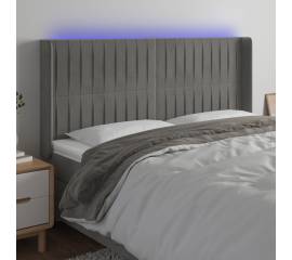 Tăblie de pat cu led, gri deschis, 163x16x118/128 cm, catifea
