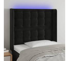 Tăblie de pat cu led, negru, 93x16x118/128 cm, catifea