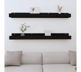 Rafturi de perete, 2 buc., negru, 110x12x9 cm, lemn masiv pin