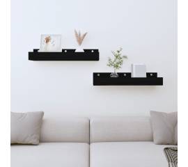 Rafturi de perete, 2 buc., negru, 50x12x9 cm, lemn masiv de pin