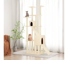 Ansamblu de pisici cu stâlpi din funie de sisal, crem, 190 cm