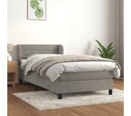 Pat box spring cu saltea, gri închis, 90x200 cm, catifea