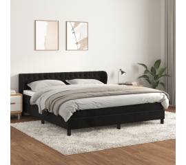 Pat box spring cu saltea, negru, 180x200 cm, catifea