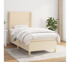 Pat box spring cu saltea, crem, 90x190 cm, textil