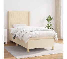 Pat box spring cu saltea, crem, 80x200 cm, textil