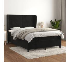 Pat box spring cu saltea, negru, 140x190 cm, catifea