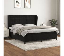 Pat box spring cu saltea, negru, 180x200 cm, catifea