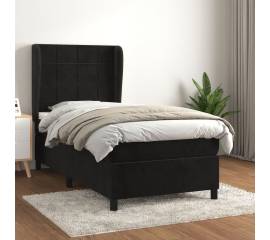 Pat box spring cu saltea, negru, 80x200 cm, catifea