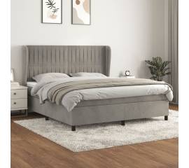 Pat box spring cu saltea, gri deschis, 180x200 cm, catifea