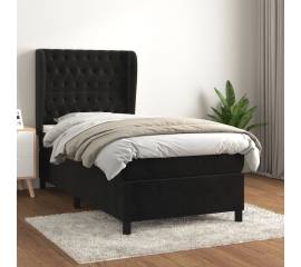 Pat box spring cu saltea, negru, 90x190 cm, catifea