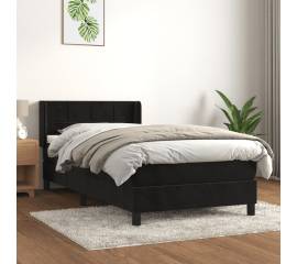 Pat box spring cu saltea, negru, 90x200 cm, catifea