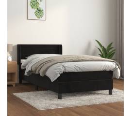 Pat box spring cu saltea, negru, 90x200 cm, catifea