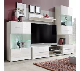 Set mobilier comodă tv de perete, 5 piese, iluminare led, alb