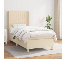 Pat box spring cu saltea, crem, 90x190 cm, textil