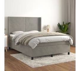 Pat box spring cu saltea, gri deschis, 140x190 cm, catifea