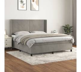 Pat box spring cu saltea, gri deschis, 180x200 cm, catifea