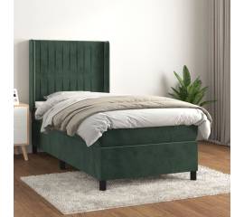 Pat box spring cu saltea, verde închis, 90x190 cm, catifea