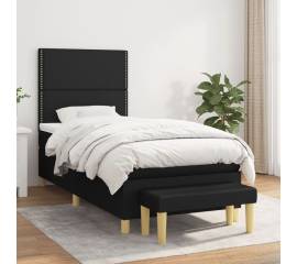 Pat box spring cu saltea, negru, 90x190 cm, textil