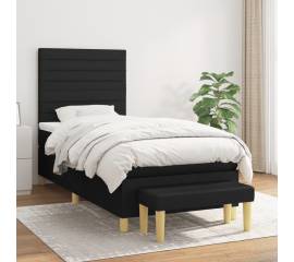 Pat box spring cu saltea, negru, 100x200 cm, textil