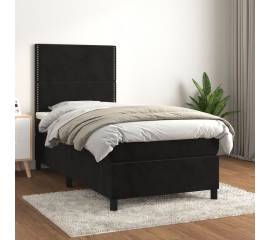 Pat box spring cu saltea, negru, 80x200 cm, catifea