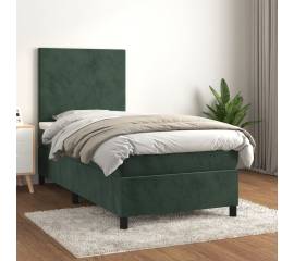 Pat box spring cu saltea, verde închis, 90x190 cm, catifea