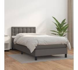 Pat box spring cu saltea, gri, 90x190 cm, piele ecologică